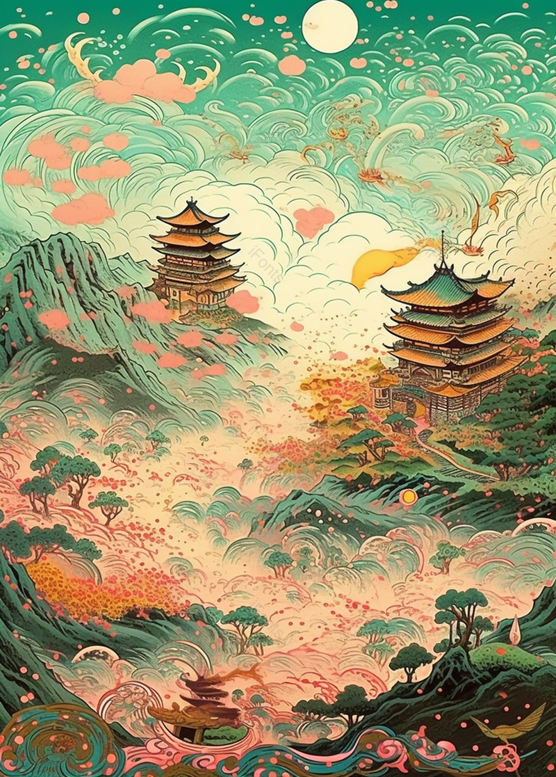 古风暴风雨下的的建筑插画背景,插画/手绘图,插画/手绘图库,插画/手绘图下载,插画/手绘